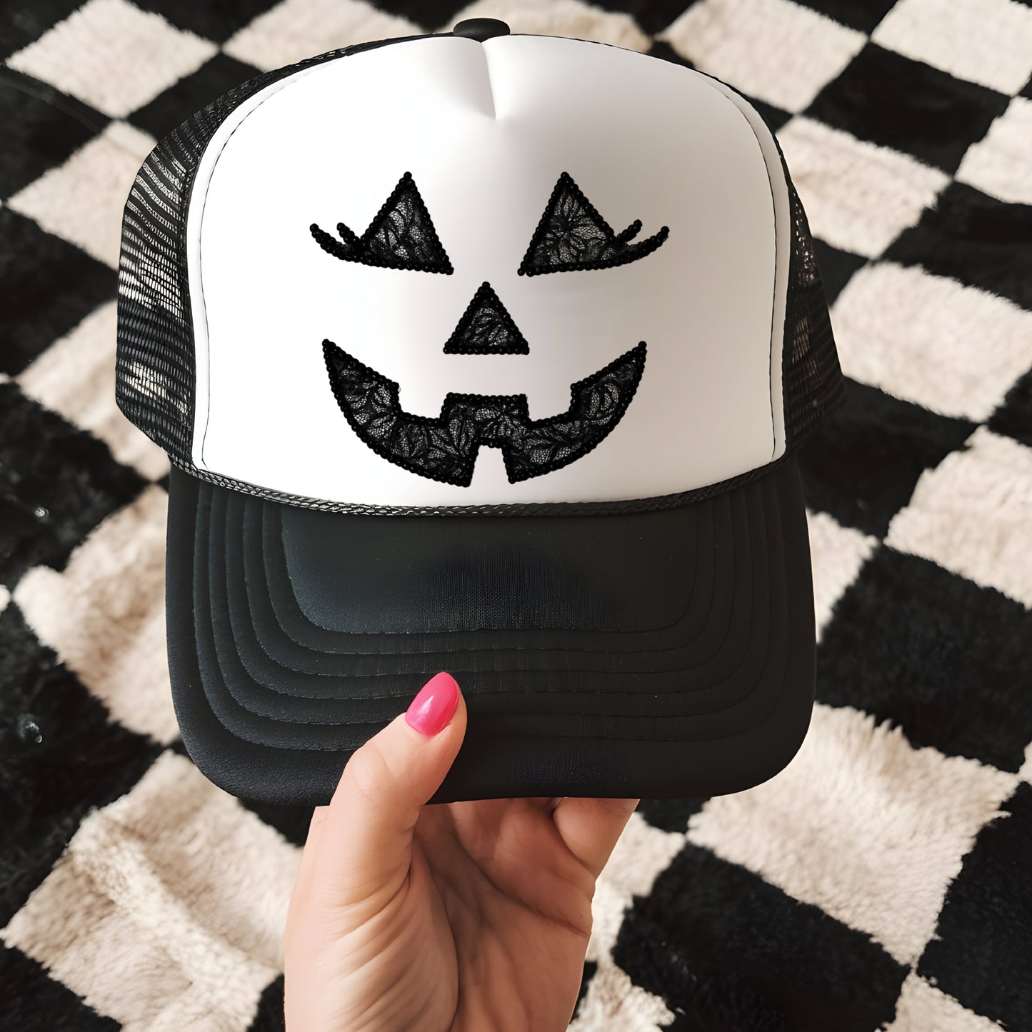 Pumpkin Face Halloween Trucker Hat
